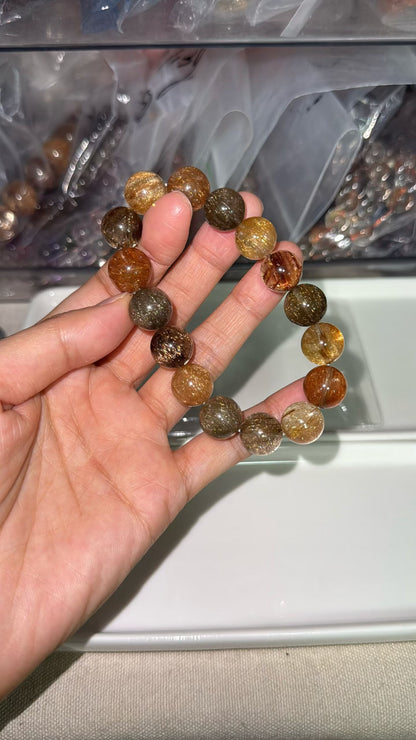 Multicolor Rutilated Quartz Crystal beaded bracelet 12mm
