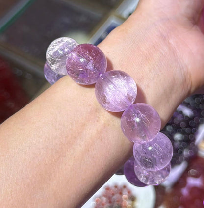 Natural Genuine kunzite beaded bracelet 17mm