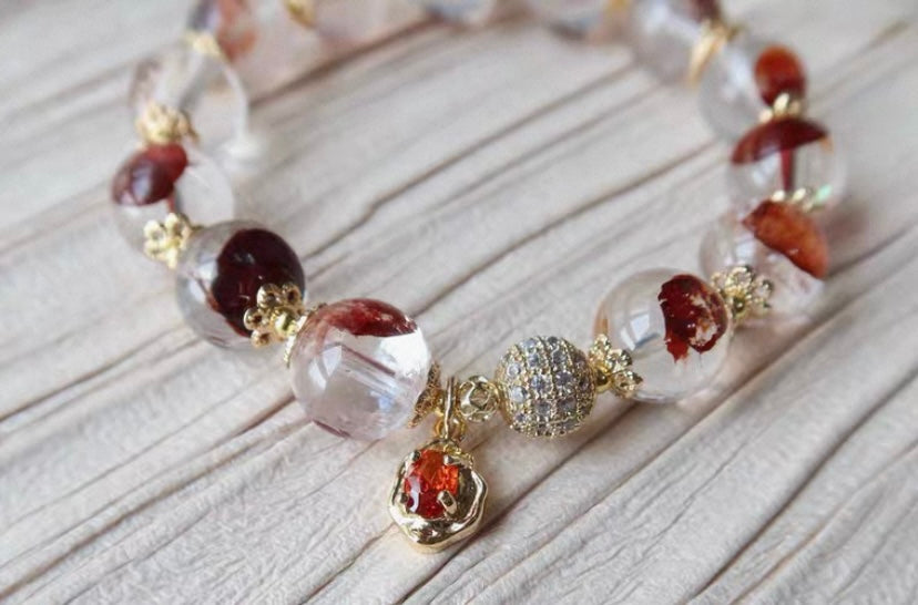 Natural Red Hematoid Lepidocrocite Quartz Crystal beaded bracelet