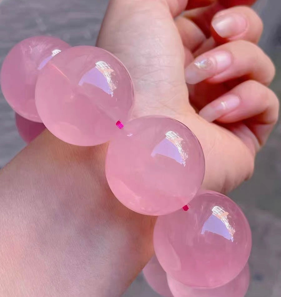 28mm Round Pink Rose quartz Crystal beaded bracelet