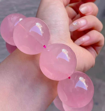 28mm Round Pink Rose quartz Crystal beaded bracelet