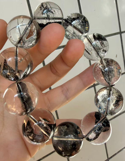 Natural Rainbow Herkimer diamond Quartz Crystal beads bracelet 21mm