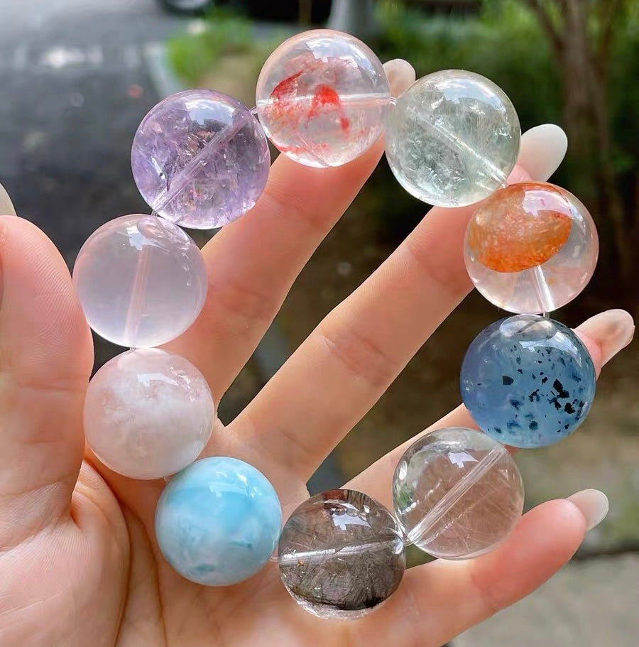 Natural Mixed Crystal Gemstone beaded bracelet 22mm