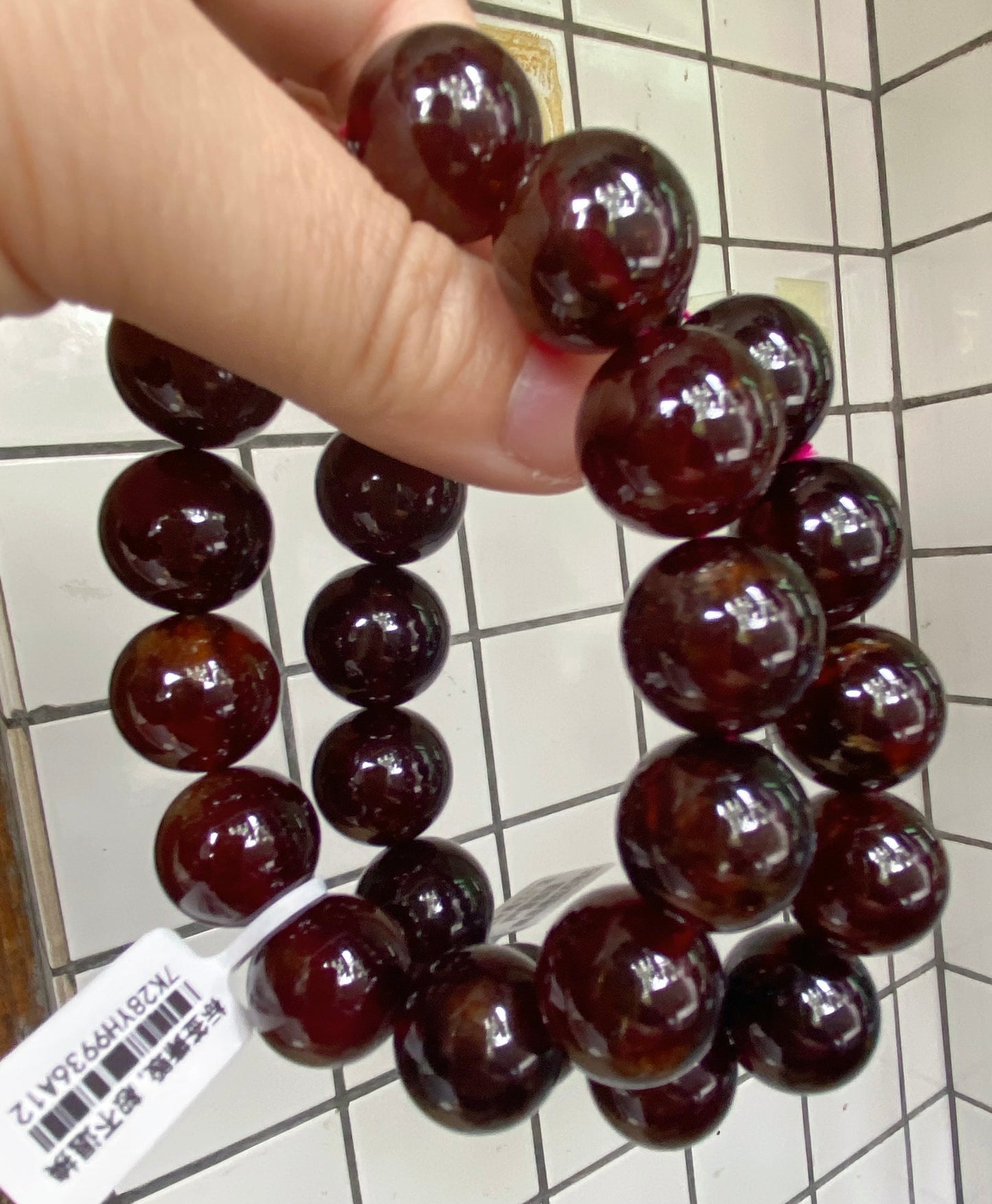 Natural Orange Red Garnet beaded bracelet 17mm