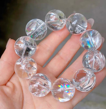 Rainbow White asai Rock quartz Crystal beaded bracelet 21nm