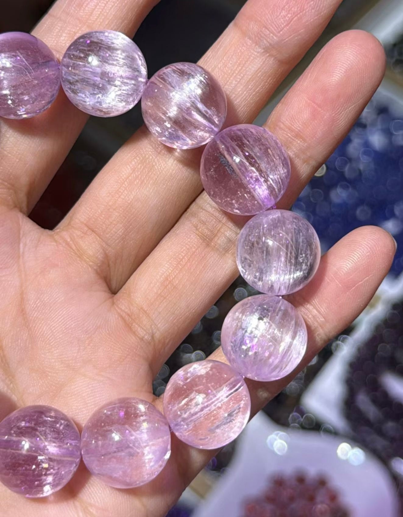 Natural Real purple kunzite beaded bracelet 14.8mm