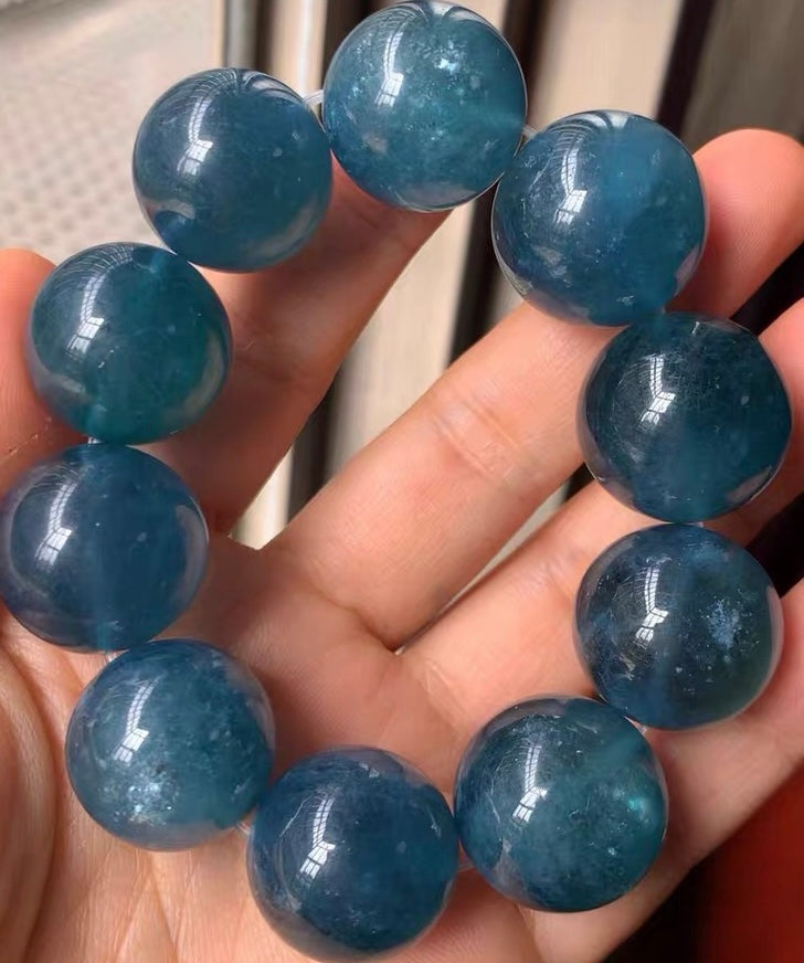 20mm Natural Blue Green Aquamarine beaded bracelet