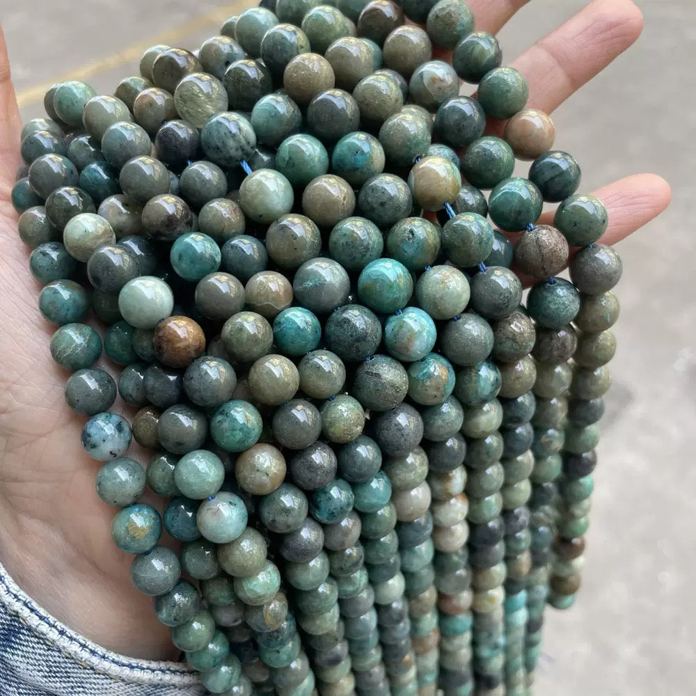 Genuine Natural Chrysocolla Green smooth round loose beads wholesale