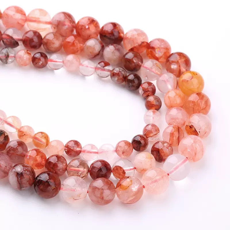 Natural Red Hematoid Lepidocrocite Quartz Crystal loose strands beads wholesale