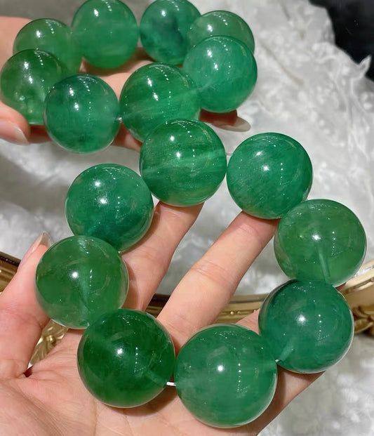 Natural Green fluorite beads bracelet 30mm