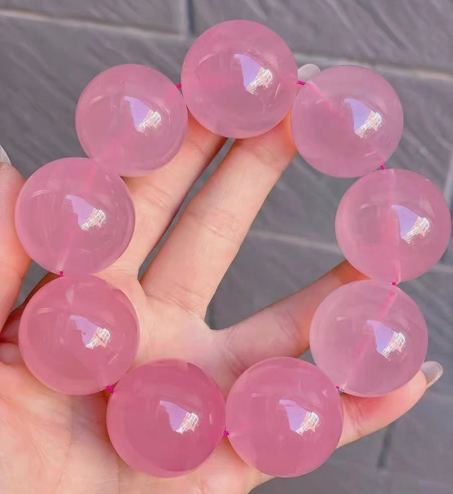 28mm Round Pink Rose quartz Crystal beaded bracelet