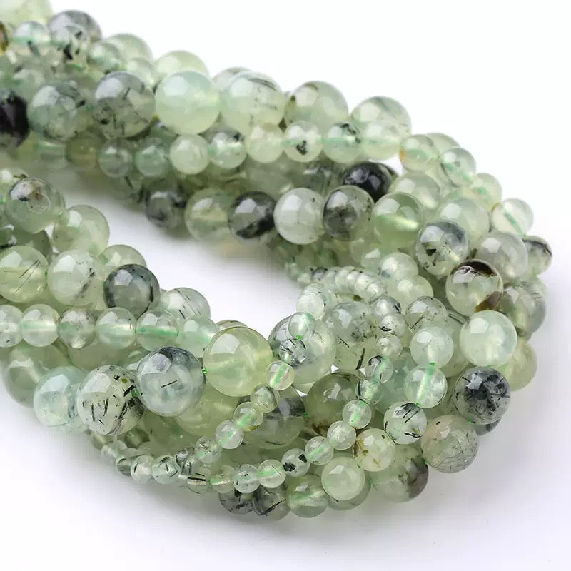 Natural Green tourmaline Prehnite Rutilated Quartz loose round beads