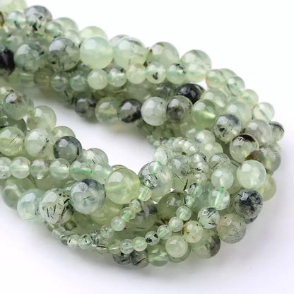 Natural Green tourmaline Prehnite Rutilated Quartz loose round beads