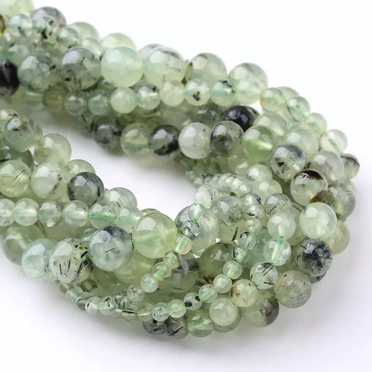 Natural Green tourmaline Prehnite Rutilated Quartz loose round beads