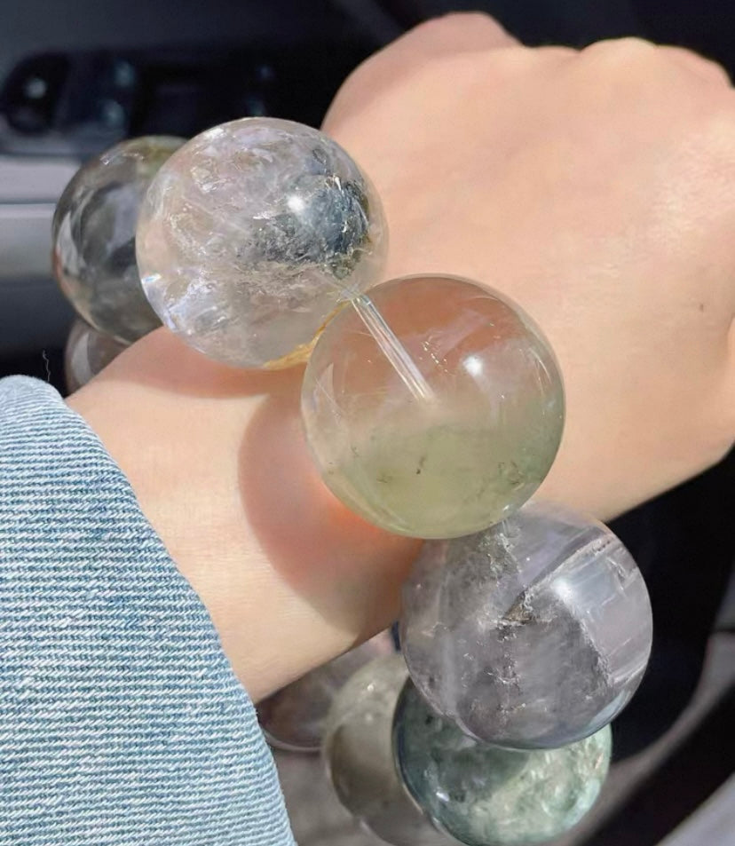 30mm Natural large size phantom rabbit hair Rutilated Quartz Crystal beads bracelet