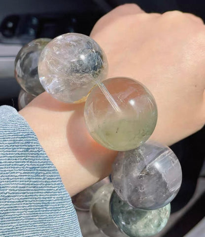 30mm Natural large size phantom rabbit hair Rutilated Quartz Crystal beads bracelet