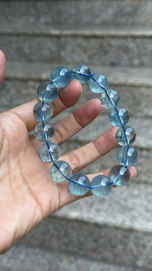 Natural Genuine blue aquamarine beads bracelet 13mm