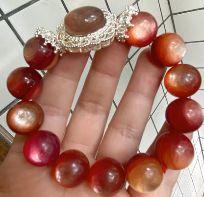 Rare Orange Lepidolite handmade bracelet 14mm
