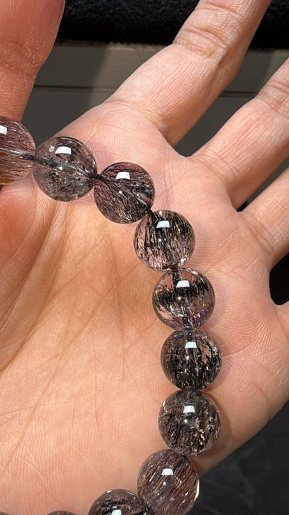 10mm Natural Genuine Black Red Purple super seven Rutilated Quartz Crystal beads bracelet
