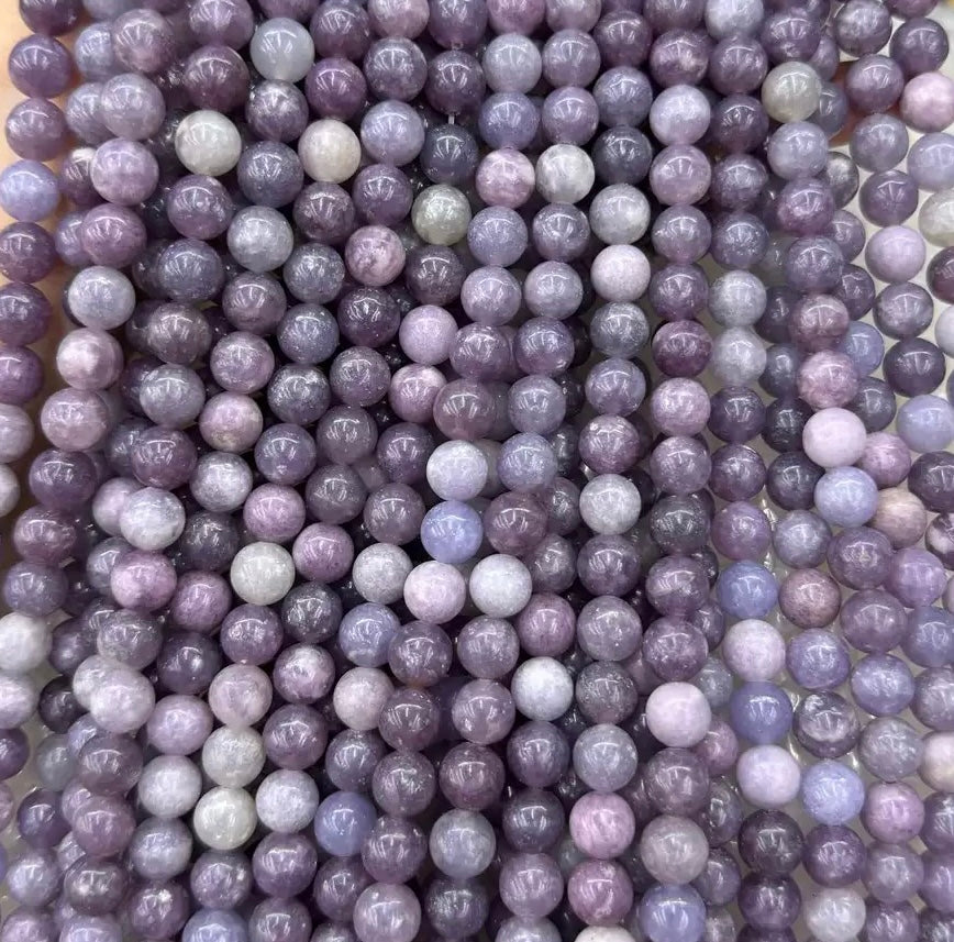 Natural purple pink Lepidolite smooth round loose beads