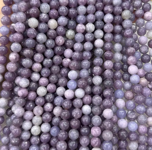Natural purple pink Lepidolite smooth round loose beads