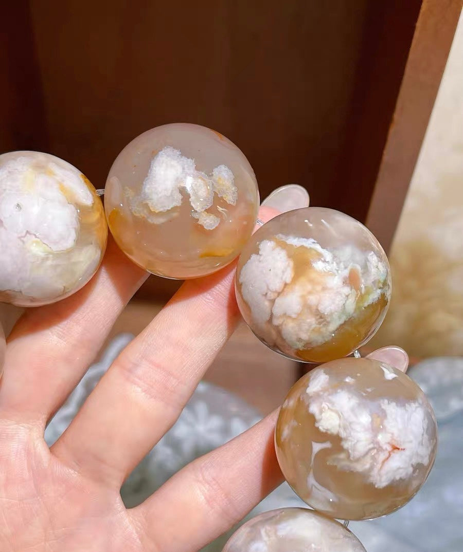 30mm Round Cherry Blossom agate beaded bracelet