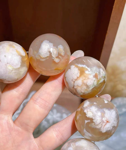 30mm Round Cherry Blossom agate beaded bracelet