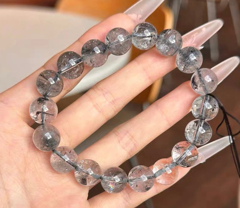 11mm Natural Rainbow Herkimer diamond Quartz Crystal beads bracelet
