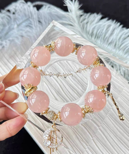 20mm pink rose quartz crystal beaded bracelet