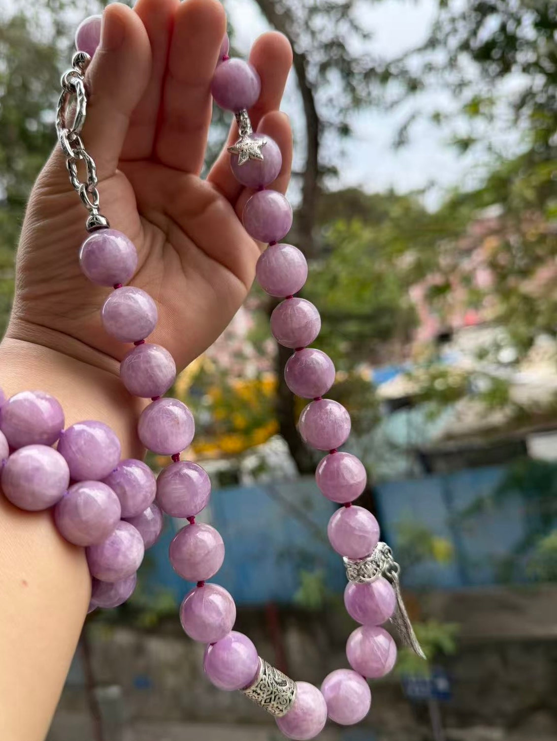 Natural Kunzite beaded necklace,17mm