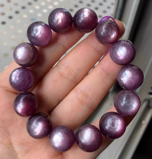 14mm purple Lepidolite Round beaded bracelet