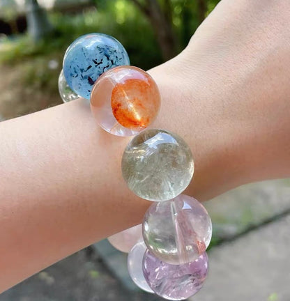 Natural Mixed Crystal Gemstone beaded bracelet 22mm