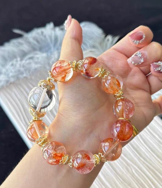 16mm Natural Red Hematoid Lepidocrocite Quartz Crystal beaded bracelet