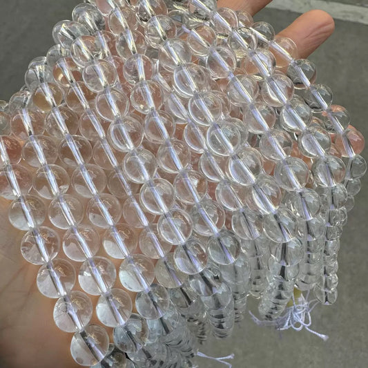 Natural white clear Rock Quartz Crystal round loose beads
