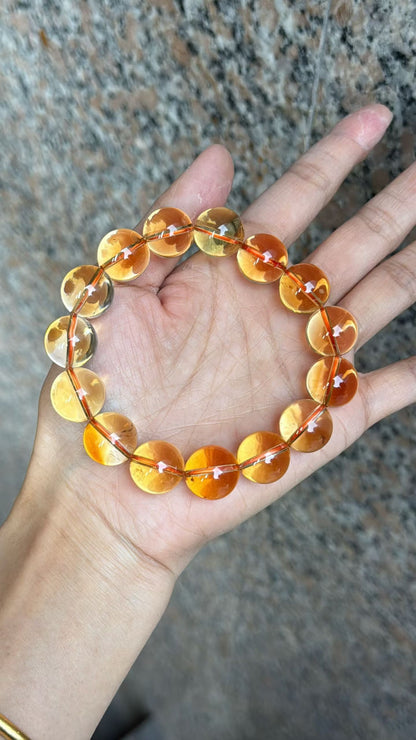 Natural yellow Citrine Quartz Crystal beaded bracelet 14.5mm