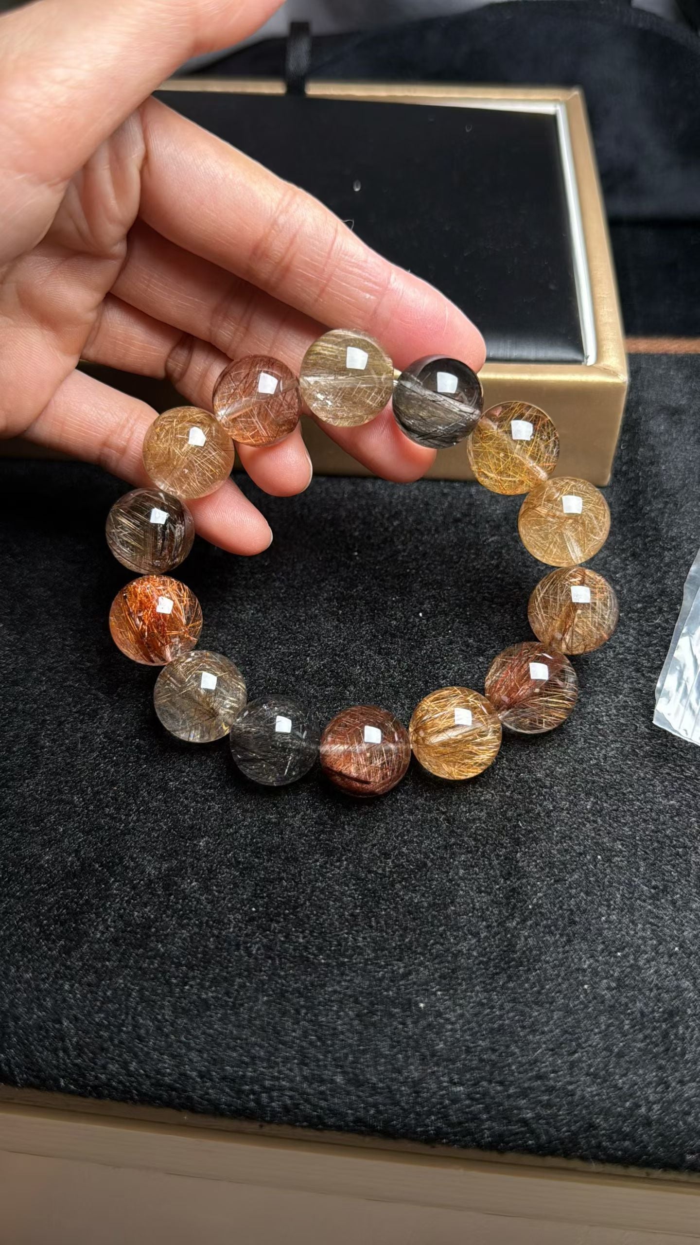 Multicolor Rutilated Quartz Crystal beaded bracelet 16mm