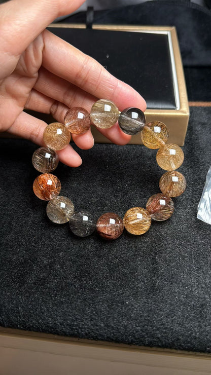 Multicolor Rutilated Quartz Crystal beaded bracelet 16mm