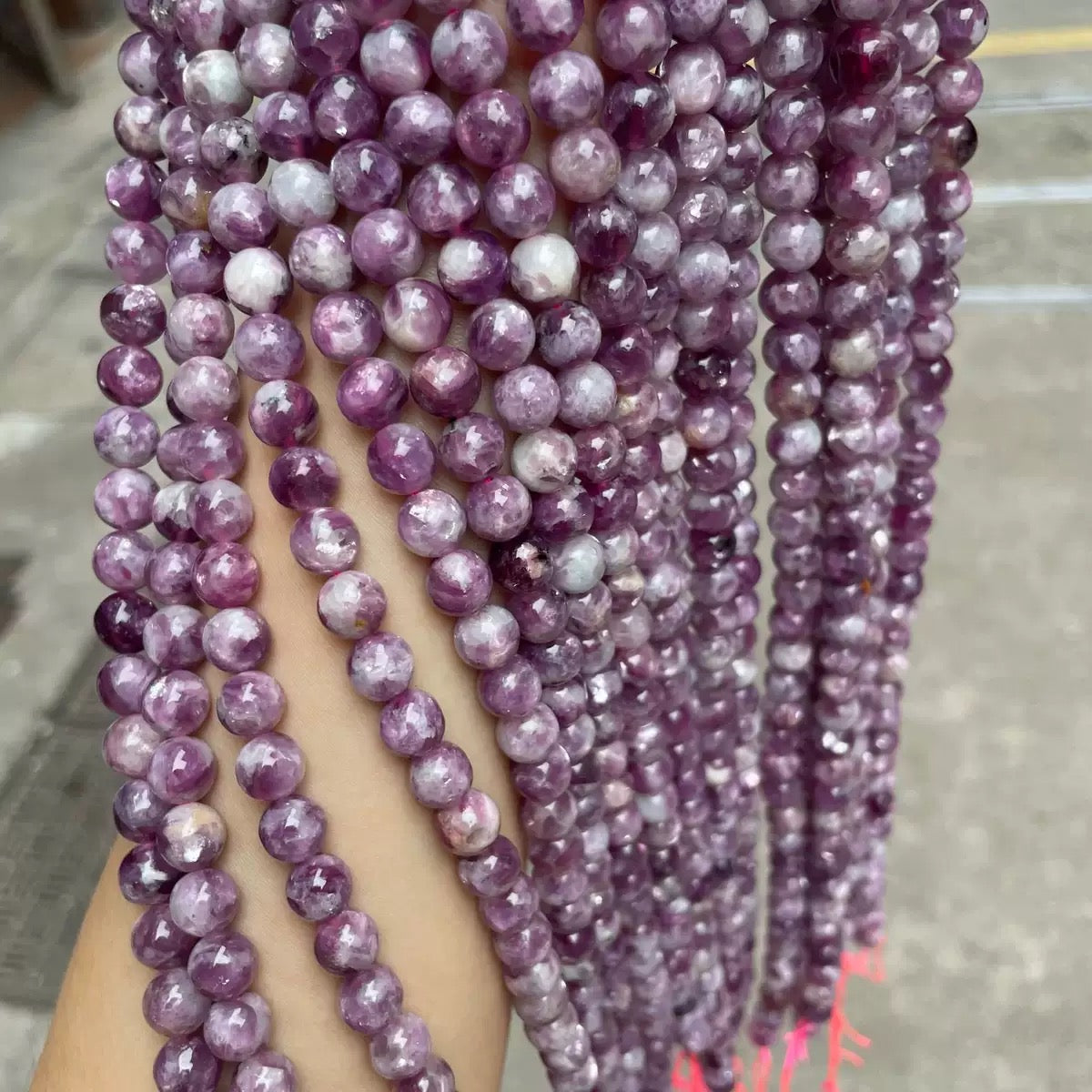 Natural purple Lepidolite loose round strands beads wholesale