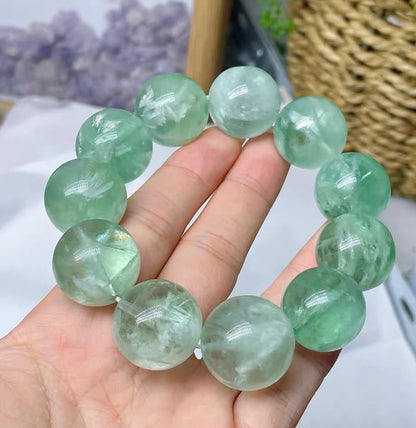 Natural Feathers Green fluorite beads bracelet 19.5mm