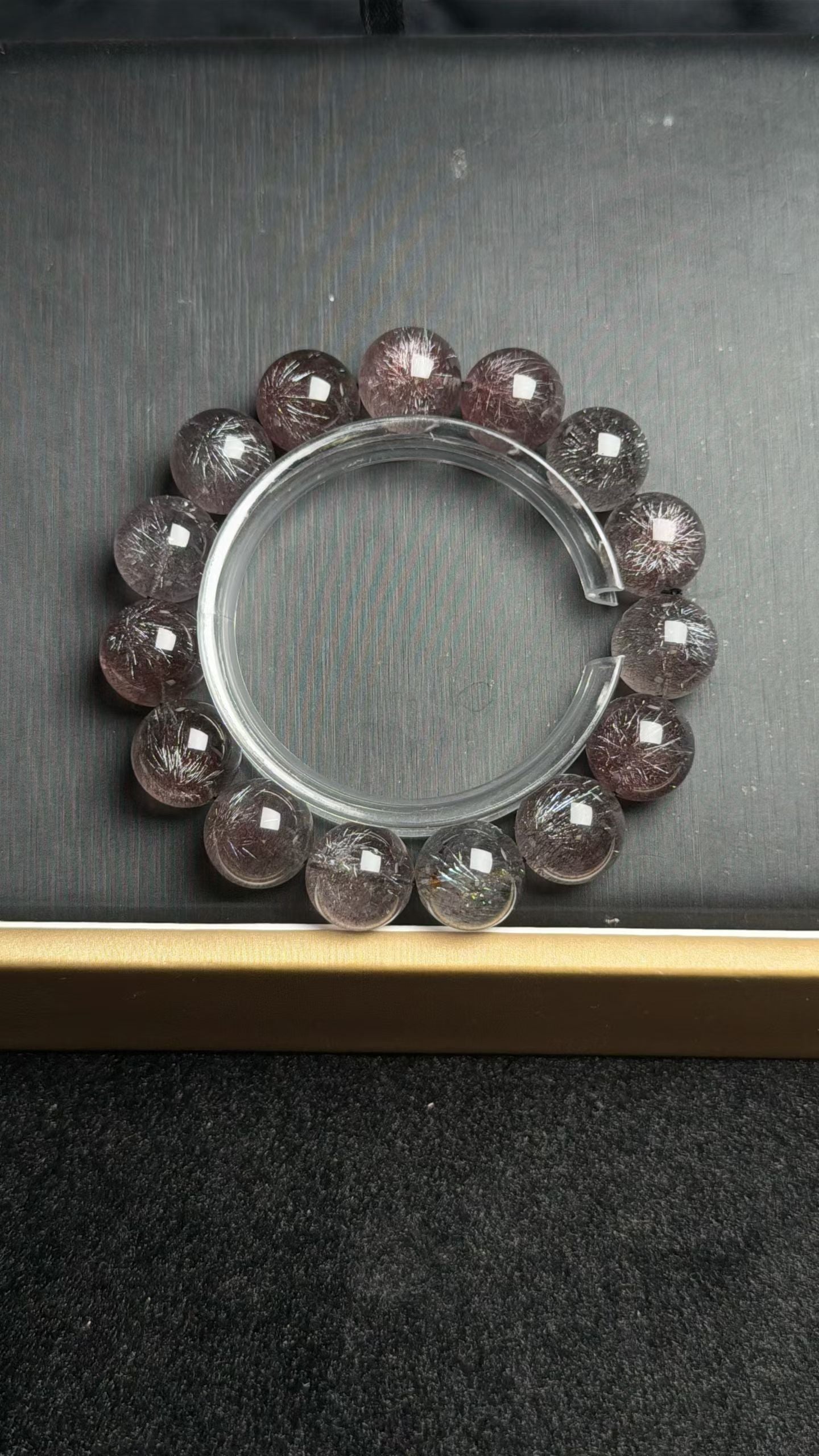 14mm Natural Black Super seven Rutilated Quartz Crystal beaded bracelet,super 7 crystal