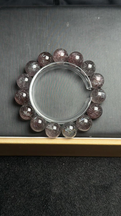 14mm Natural Black Super seven Rutilated Quartz Crystal beaded bracelet,super 7 crystal