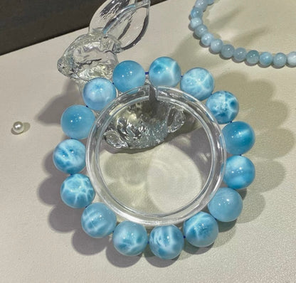 Natural blue Larimar beaded bracelet 14mm