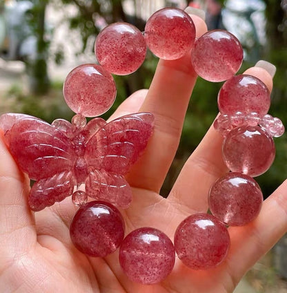 Natural Red strawberry Quartz Crystal Handmade beads bracelet 18mm