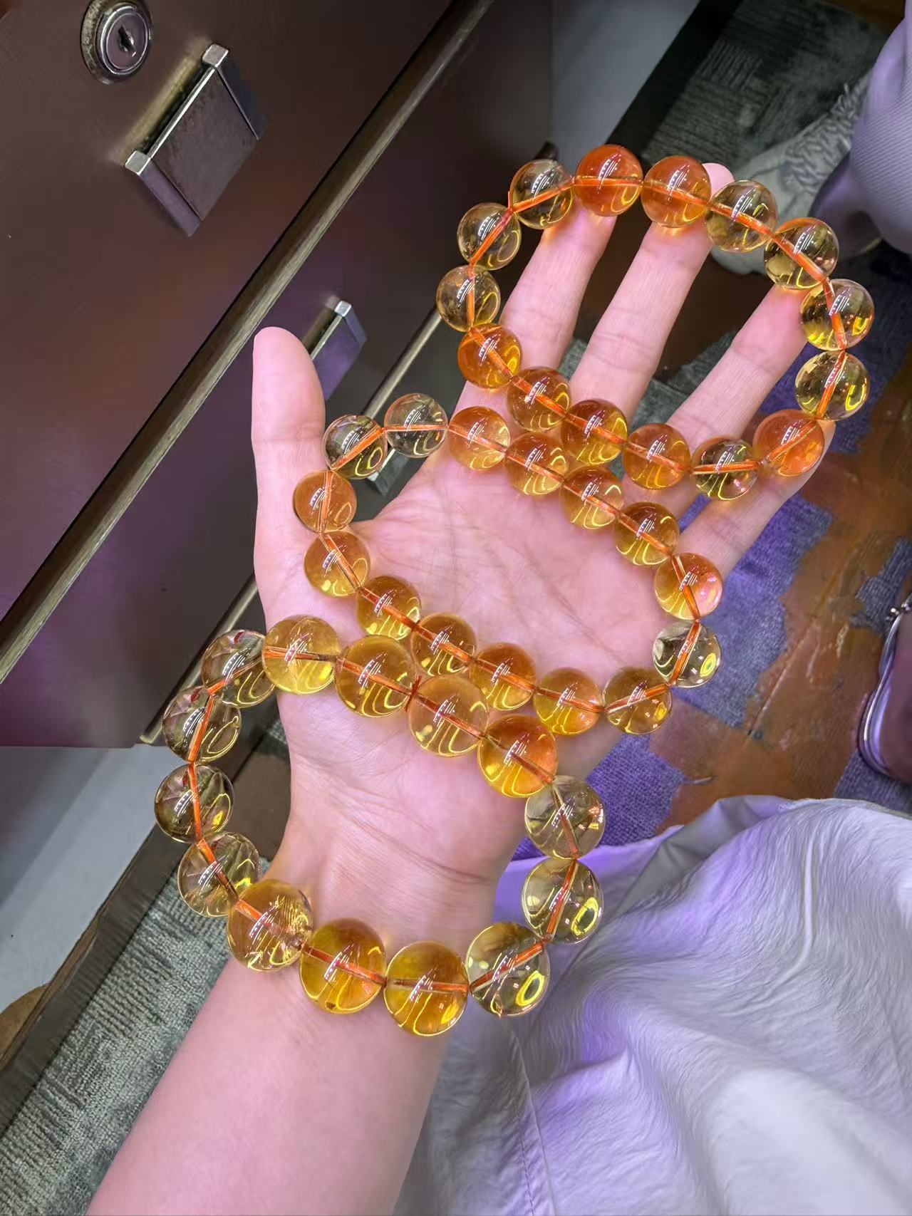 Natural Citrine Quartz Crystal beaded bracelet 14.6mm 17mm and 14.8mm