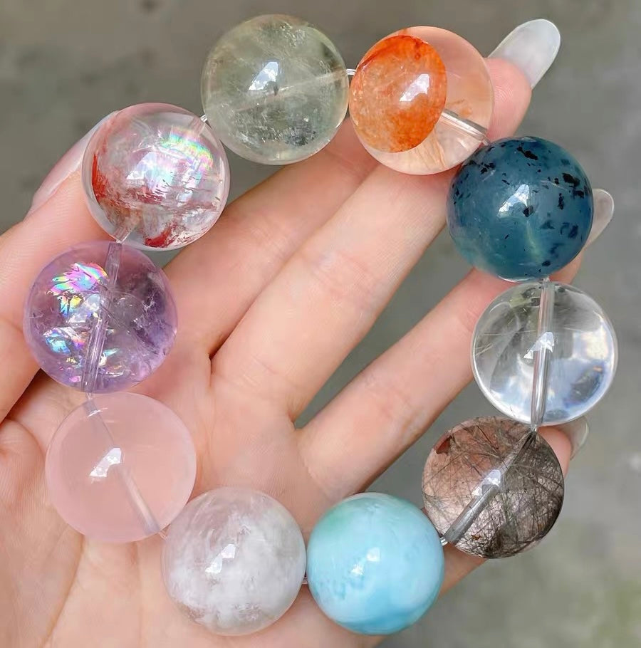 Natural Mixed Crystal Gemstone beaded bracelet 22mm