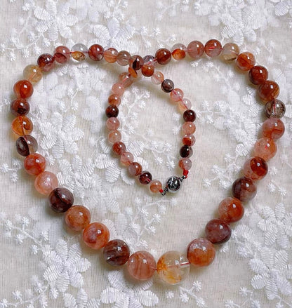 Natural Red Hematoid Lepidocrocite Quartz Crystal beaded necklace