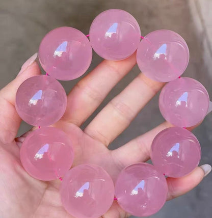 28mm Round Pink Rose quartz Crystal beaded bracelet