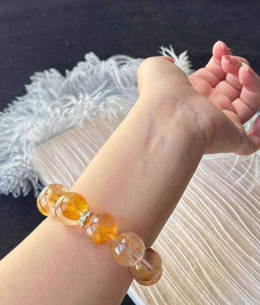 17mm Natural pyrite in Hematoid Lepidocrocite Quartz Crystal beaded bracelet