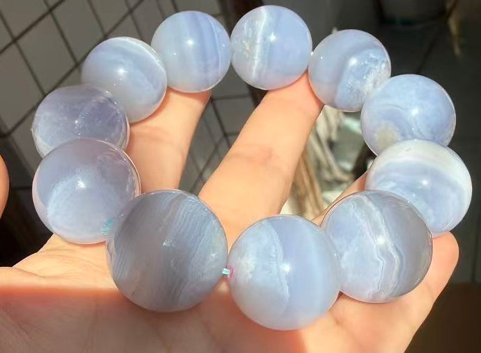 Natural Blue chalcedony beads bracelet 22mm
