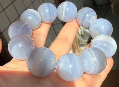 Natural Blue chalcedony beads bracelet 22mm